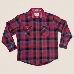 Vintage 90s Red Plaid Flannel Button Up Shirt Northwest Territory - Size Large